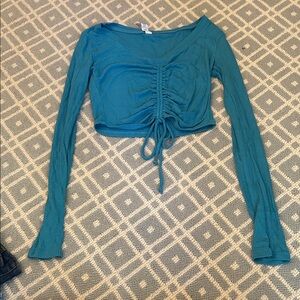 ALO Yoga Teal Ruched Long Sleeve Blouse
